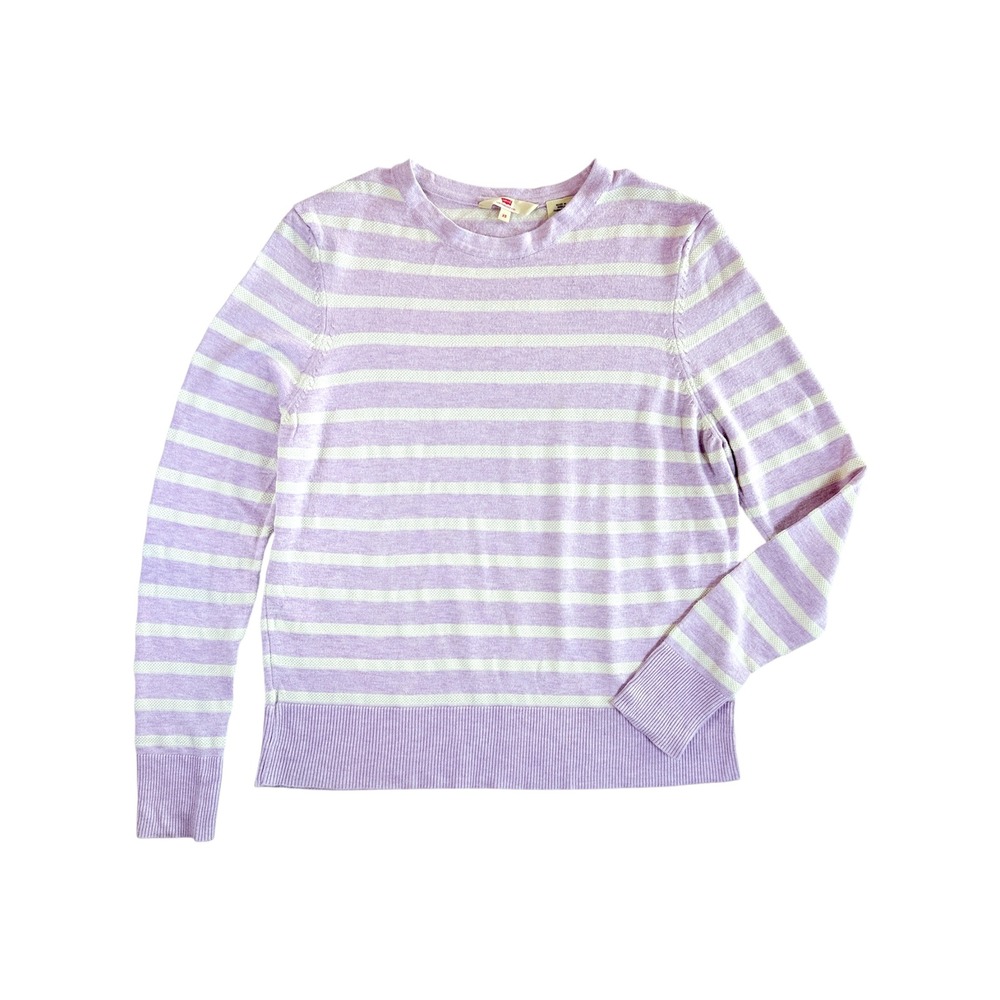 Levi's Striped Sweater Women XS Purple White Long Sleeve Crew Neck Knit